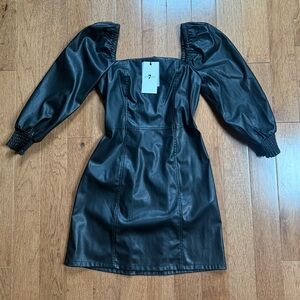 For all 7 mankind Faux Leather Black Puff-Sleeve Stretch Mini Dress Small-Medium